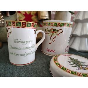 Spode “Christmas Tree” Sentiment Mug in Holiday Gift Tin (Since 1938 Design)